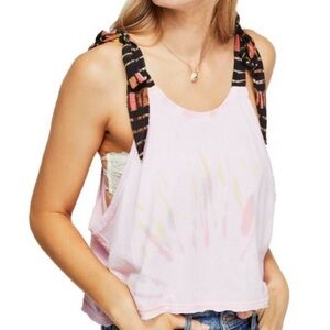 FREE PEOPLE Koa Tie Dye Cropped Tank Boho Light Pink Adjustable Bows Muscle Sz M